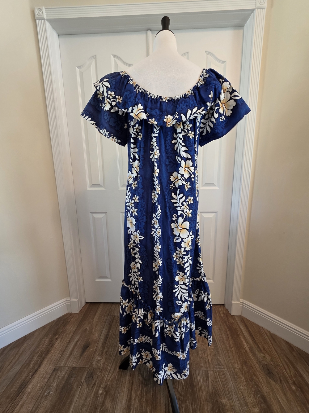 Vintage Jade Fashions Made In Hawaii Blue Floral Cotton Maxi Dress Size S - Picture 3 of 12